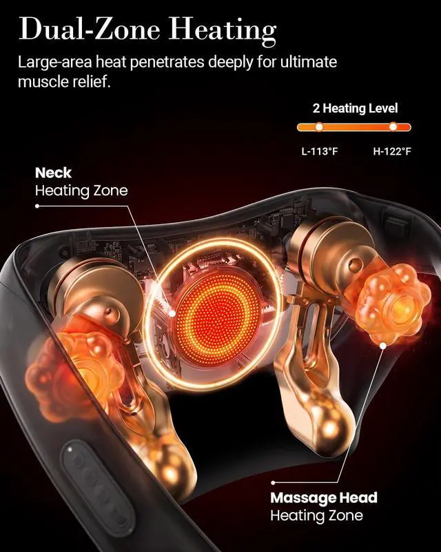 Alt view image 3 of 7 - Cordless Neck Massager with Heat for Pain Relief Deep Tissue-2026 Upgraded