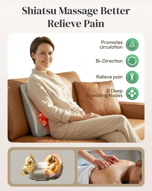 Alt view image 3 of 7 - Shiatsu Neck Back Massager, FSA Eligible HSA Massage Pillow