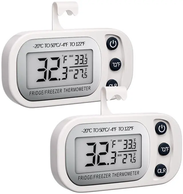 Main image of Digital Frigerator Thermometer 2 Pack, Waterproof Fridge and Freezer Thermometer, Thermometer Refrigerator with Large LCD Screen, Stand and Magnetic Back, for Room,Kitchen(White)