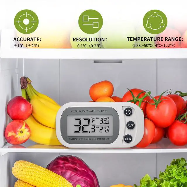 Alt view image 2 of 7 - Digital Frigerator Thermometer 2 Pack, Waterproof Fridge and Freezer Thermometer, Thermometer Refrigerator with Large LCD Screen, Stand and Magnetic Back, for Room,Kitchen(White)