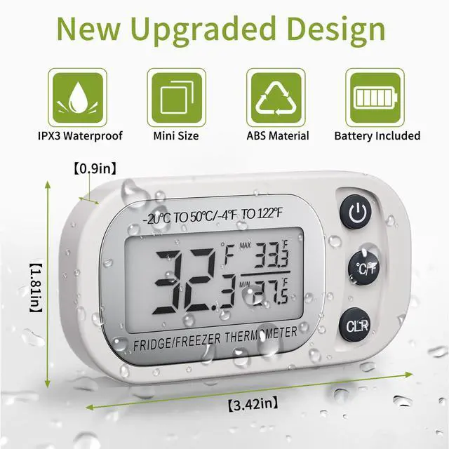 Alt view image 6 of 7 - Digital Frigerator Thermometer 2 Pack, Waterproof Fridge and Freezer Thermometer, Thermometer Refrigerator with Large LCD Screen, Stand and Magnetic Back, for Room,Kitchen(White)