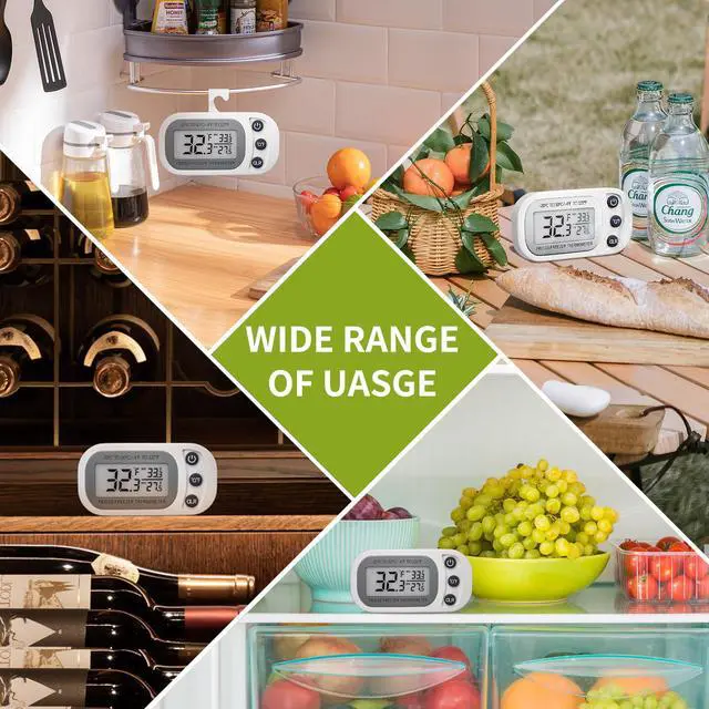 Alt view image 7 of 7 - Digital Frigerator Thermometer 2 Pack, Waterproof Fridge and Freezer Thermometer, Thermometer Refrigerator with Large LCD Screen, Stand and Magnetic Back, for Room,Kitchen(White)