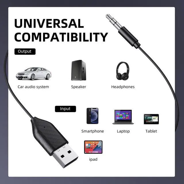 Alt view image 3 of 7 - Aux to Bluetooth Adapter, BT5.2, Hands-Free Calls for Car/Speaker