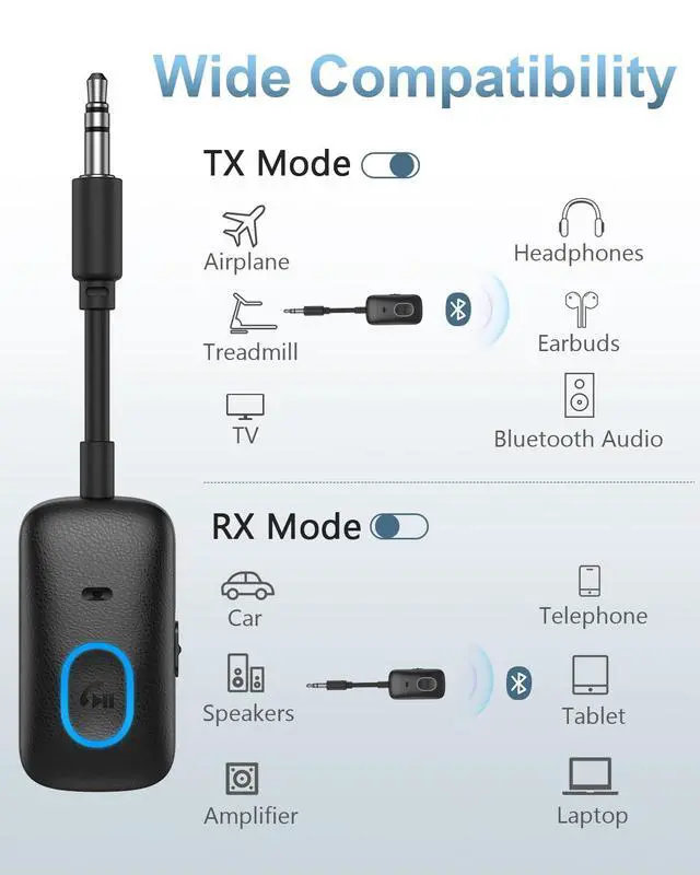 Alt view image 3 of 7 - Bluetooth 5.4 Car AUX Adapter, 2-in-1 Transmitter Receiver