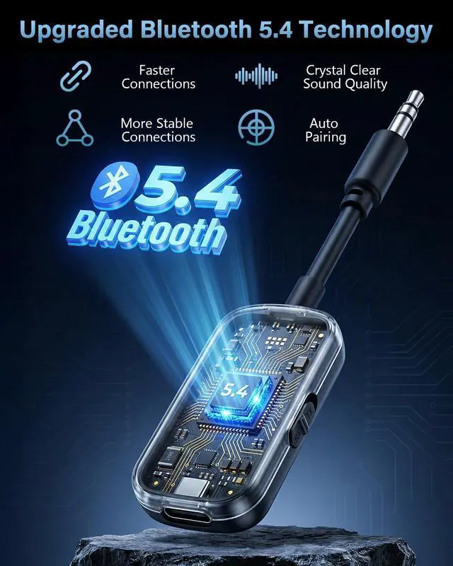 Alt view image 2 of 7 - Bluetooth 5.4 Car AUX Adapter, 2-in-1 Transmitter Receiver