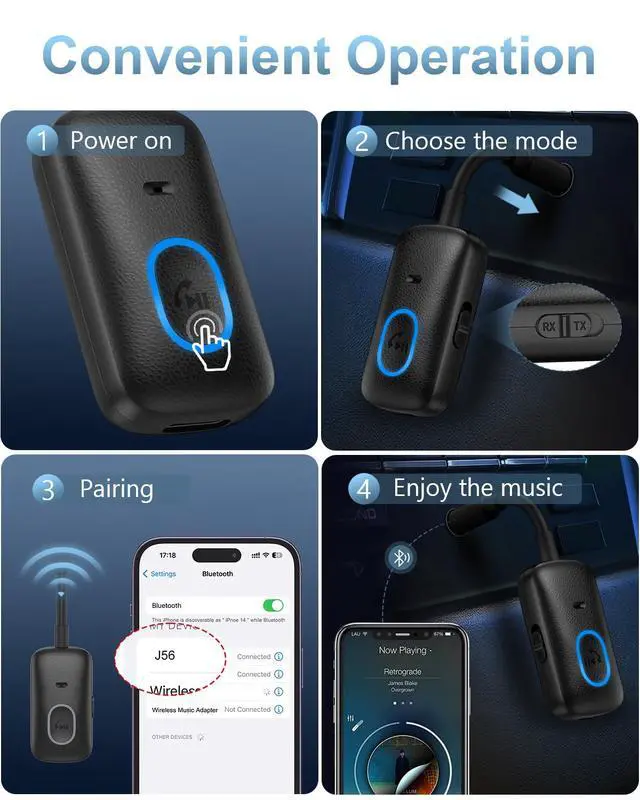 Alt view image 4 of 7 - Bluetooth 5.4 Car AUX Adapter, 2-in-1 Transmitter Receiver