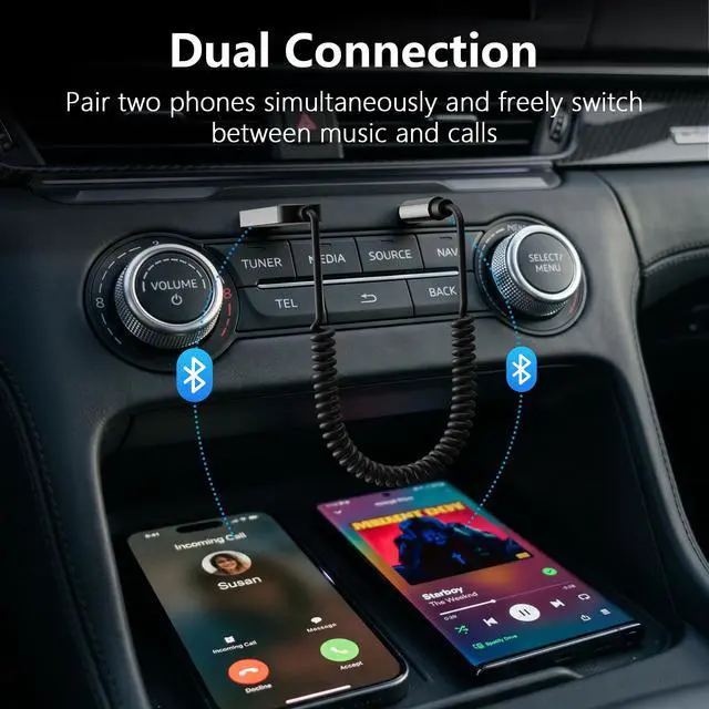 Alt view image 7 of 7 - Aux Bluetooth 6.0 Car Adapter, 3.5mm Bluetooth Audio Receiver Cord