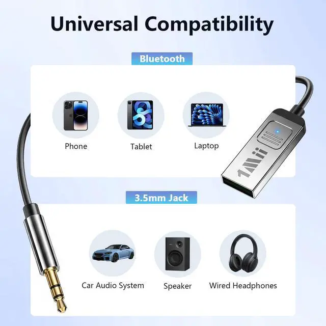 Alt view image 4 of 7 - Aux Bluetooth 6.0 Car Adapter, 3.5mm Bluetooth Audio Receiver Cord