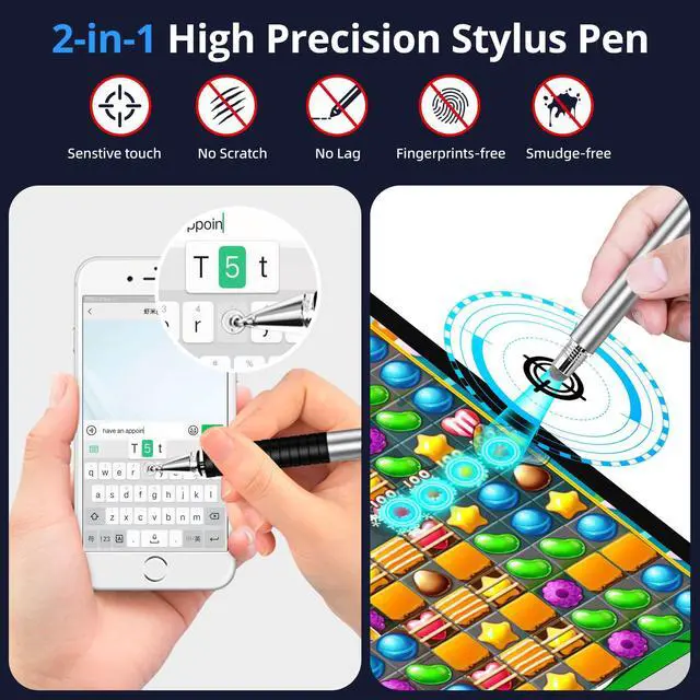 Alt view image 2 of 6 - Capacitive Stylus Pen (4Pack,2 in 1 Precision Series), Fibre Tips Universal Touch Screens Stylist, Fine Point Disc Touchscreen Pencil Compatible for iPhone/iPad/Android/Tablet
