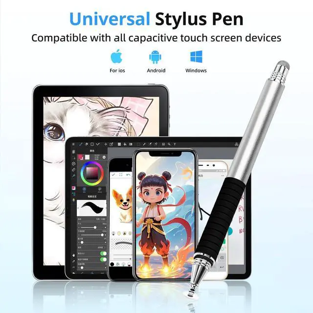 Alt view image 3 of 6 - Capacitive Stylus Pen (4Pack,2 in 1 Precision Series), Fibre Tips Universal Touch Screens Stylist, Fine Point Disc Touchscreen Pencil Compatible for iPhone/iPad/Android/Tablet