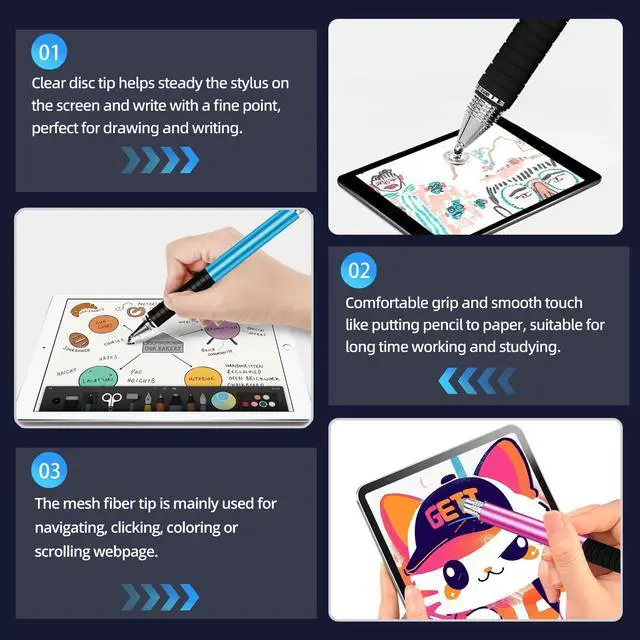 Alt view image 4 of 6 - Capacitive Stylus Pen (4Pack,2 in 1 Precision Series), Fibre Tips Universal Touch Screens Stylist, Fine Point Disc Touchscreen Pencil Compatible for iPhone/iPad/Android/Tablet
