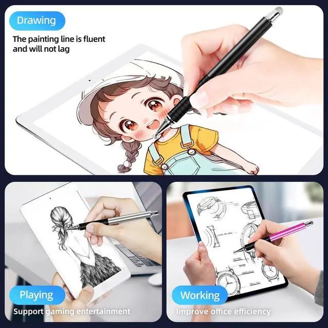 Alt view image 6 of 6 - Capacitive Stylus Pen (4Pack,2 in 1 Precision Series), Fibre Tips Universal Touch Screens Stylist, Fine Point Disc Touchscreen Pencil Compatible for iPhone/iPad/Android/Tablet