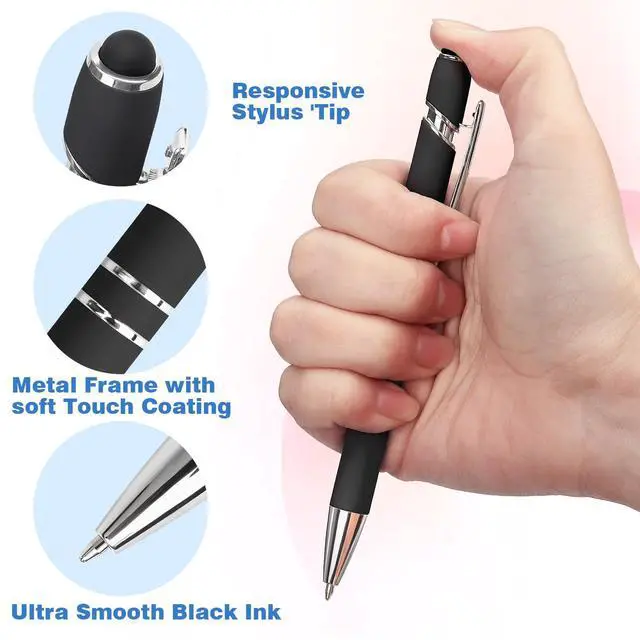Alt view image 2 of 7 - 8 Pack Ballpoint Pen 2-in-1 Stylus, 1.0 mm Black Ink