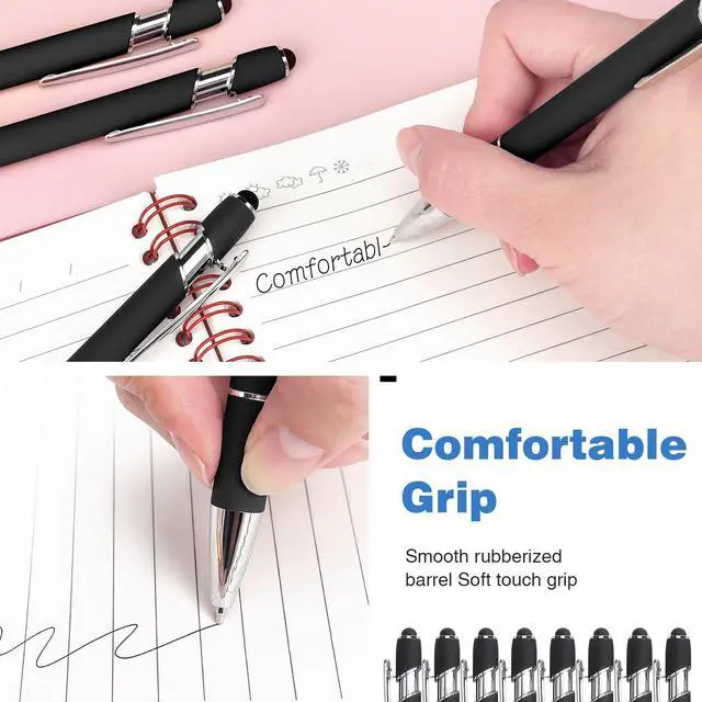 Alt view image 4 of 7 - 8 Pack Ballpoint Pen 2-in-1 Stylus, 1.0 mm Black Ink