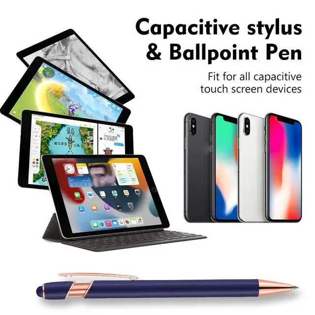 Alt view image 3 of 7 - 12 PCS 2 in 1 Stylus Ballpoint Pen with Stylus Tip, 1.0 mm Black Ink Metal Pen Stylus Pen for Touch Screens (Rose Gold & Black)