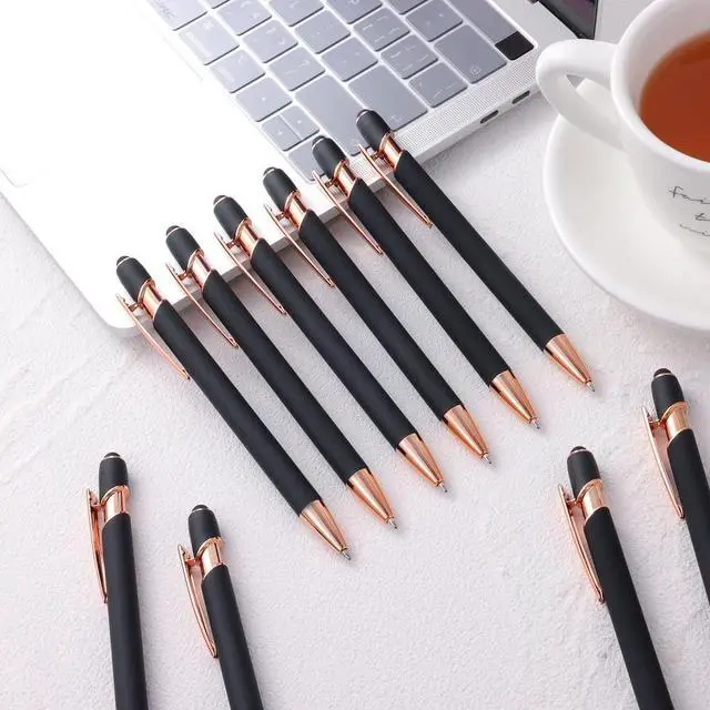 Alt view image 6 of 7 - 12 PCS 2 in 1 Stylus Ballpoint Pen with Stylus Tip, 1.0 mm Black Ink Metal Pen Stylus Pen for Touch Screens (Rose Gold & Black)