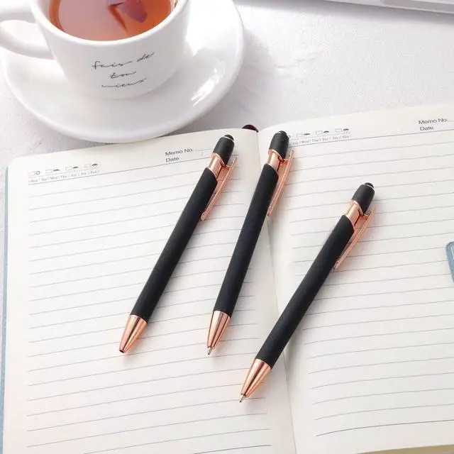 Alt view image 7 of 7 - 12 PCS 2 in 1 Stylus Ballpoint Pen with Stylus Tip, 1.0 mm Black Ink Metal Pen Stylus Pen for Touch Screens (Rose Gold & Black)