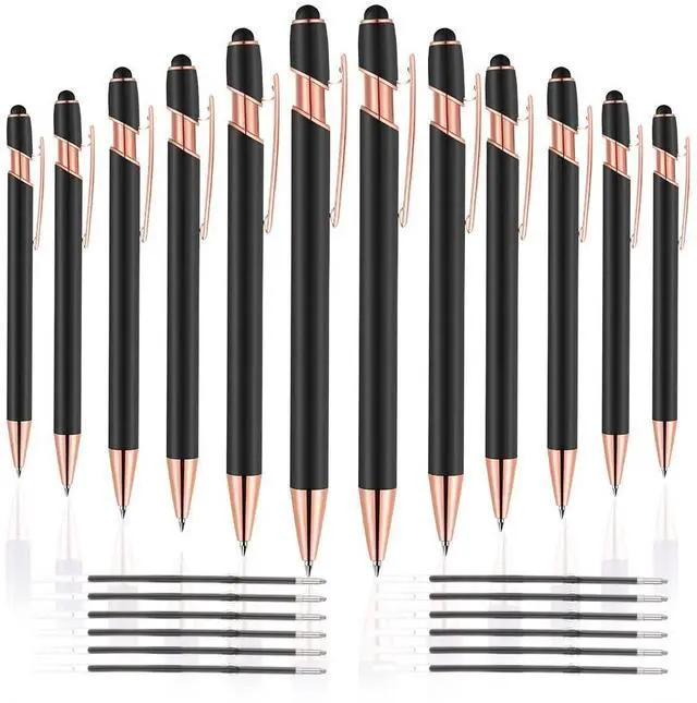Main image of 12 PCS 2 in 1 Stylus Ballpoint Pen with Stylus Tip, 1.0 mm Black Ink Metal Pen Stylus Pen for Touch Screens (Rose Gold & Black)