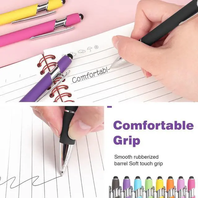 Alt view image 4 of 7 - 8 Pack Ballpoint Pen 2-in-1 Stylus, 1.0 mm Black Ink