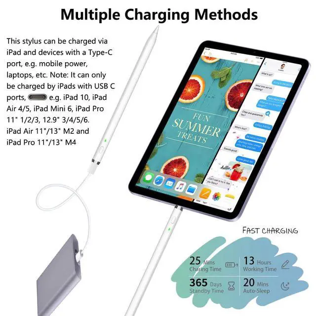 Alt view image 4 of 7 - Stylus Pen for iPad 2026-2018, USB C Fast Charge iPad Pencil with Pixel-Perfect Precision, Palm Rejection, Tilt Sensitivity, Magnetic for Note-Taking, Drawing on Apple iPad 6-11/Air/Pro/Mini - No Pair
