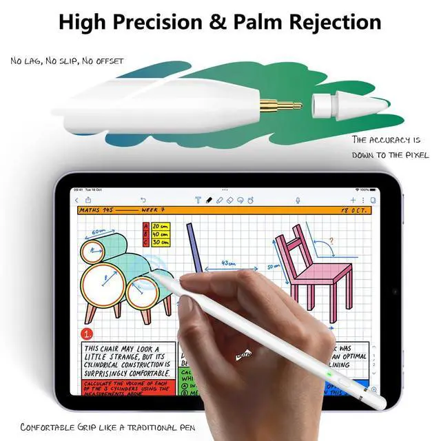 Alt view image 7 of 7 - Stylus Pen for iPad 2026-2018, USB C Fast Charge iPad Pencil with Pixel-Perfect Precision, Palm Rejection, Tilt Sensitivity, Magnetic for Note-Taking, Drawing on Apple iPad 6-11/Air/Pro/Mini - No Pair