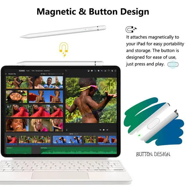 Alt view image 3 of 7 - Stylus Pen for iPad 2026-2018, USB C Fast Charge iPad Pencil with Pixel-Perfect Precision, Palm Rejection, Tilt Sensitivity, Magnetic for Note-Taking, Drawing on Apple iPad 6-11/Air/Pro/Mini - No Pair