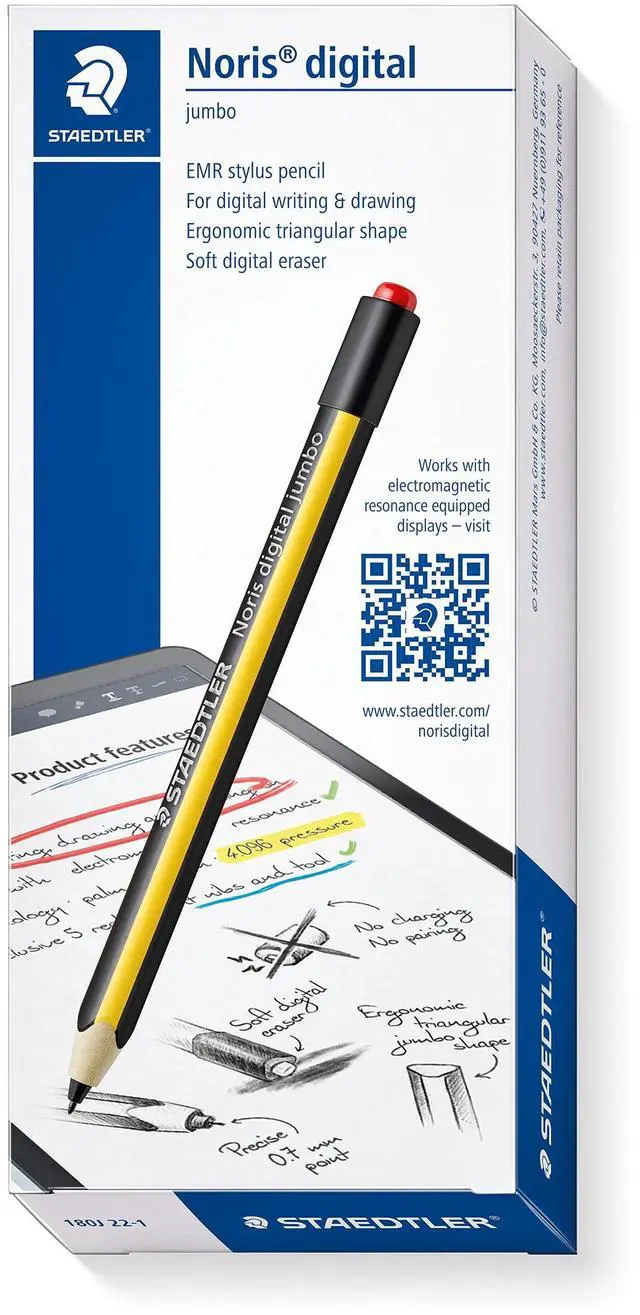 Alt view image 2 of 7 - Noris Jumbo Digital Stylus Pen with Eraser for Touchscreens: No Charging, Thick Triangular Barrel for Comfort, Works with Samsung Galaxy Tab, Kindle Scribe & More, Replacement Nibs & Tool