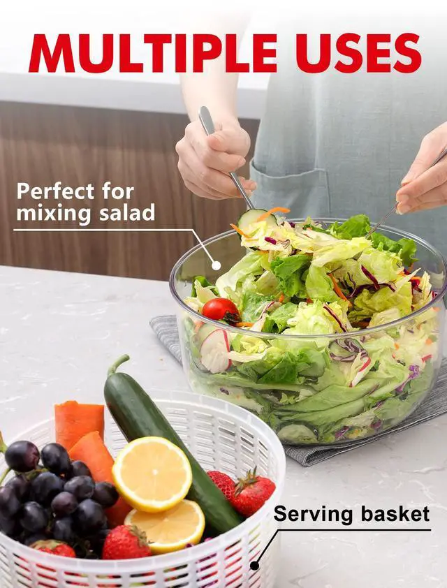 Alt view image 4 of 7 - Large Salad Spinner, 4.5QT Lettuce Dryer for Greens, Fruits, Veggies