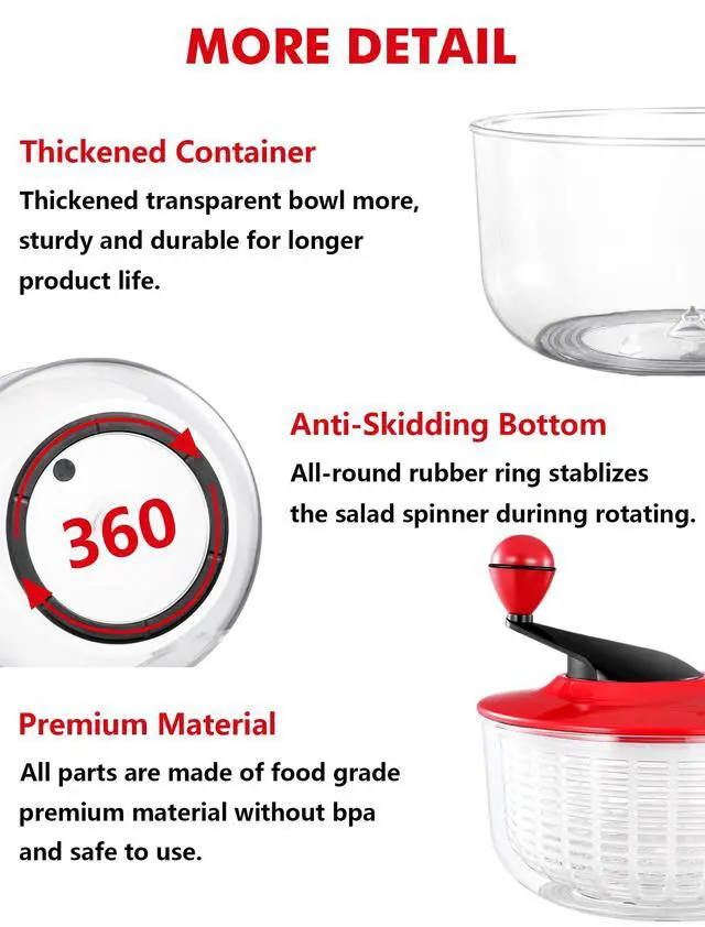 Alt view image 5 of 7 - Large Salad Spinner, 4.5QT Lettuce Dryer for Greens, Fruits, Veggies