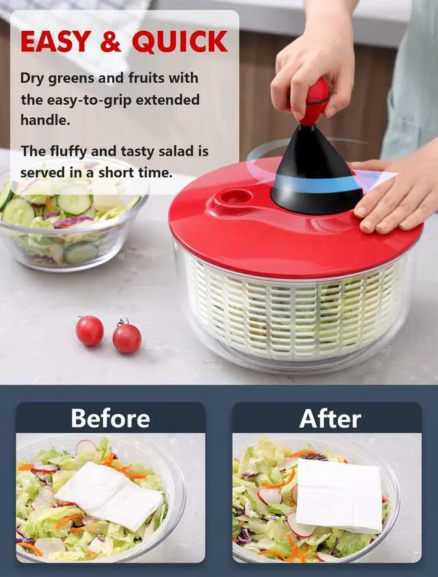 Alt view image 3 of 7 - Large Salad Spinner, 4.5QT Lettuce Dryer for Greens, Fruits, Veggies