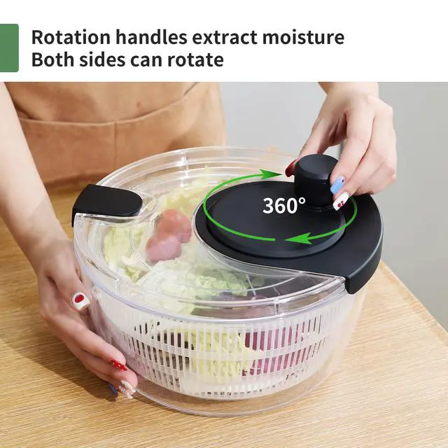 Alt view image 4 of 7 - Salad Spinner Large, Fruit Washing Bowl with Strainer, Quick and Easy Use Lettuce Spinner, Fruits and Vegetables Washer, Lettuce Salad Dryer, Kitchen Essentials (4L/4.23Qt)