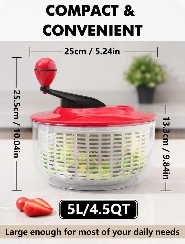 Alt view image 6 of 7 - Large Salad Spinner, 4.5QT Lettuce Dryer for Greens, Fruits, Veggies