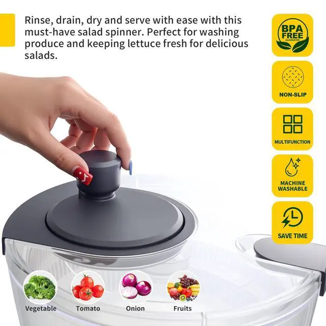 Alt view image 5 of 7 - Salad Spinner Large, Fruit Washing Bowl with Strainer, Quick and Easy Use Lettuce Spinner, Fruits and Vegetables Washer, Lettuce Salad Dryer, Kitchen Essentials (4L/4.23Qt)
