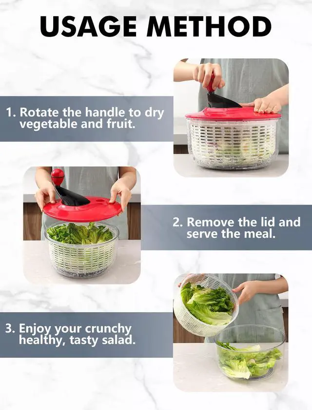 Alt view image 7 of 7 - Large Salad Spinner, 4.5QT Lettuce Dryer for Greens, Fruits, Veggies