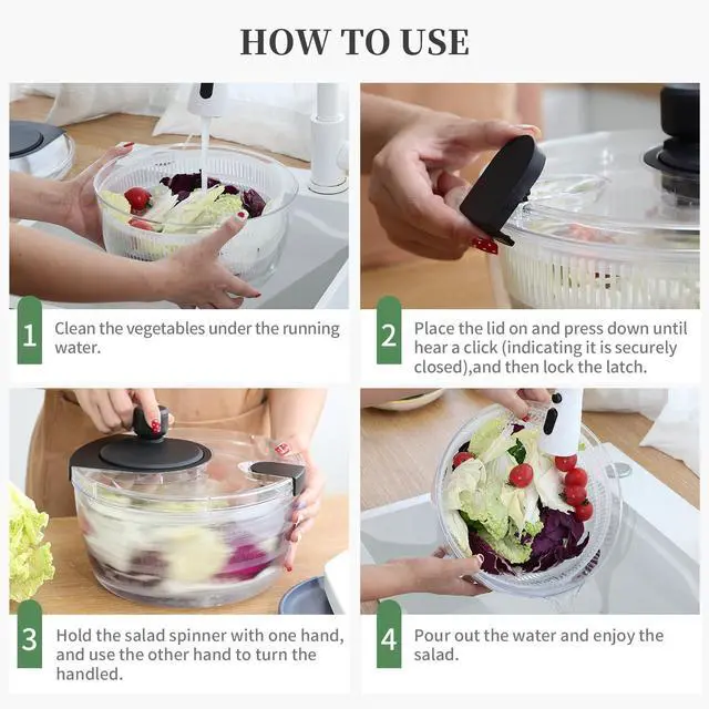 Alt view image 6 of 7 - Salad Spinner Large, Fruit Washing Bowl with Strainer, Quick and Easy Use Lettuce Spinner, Fruits and Vegetables Washer, Lettuce Salad Dryer, Kitchen Essentials (4L/4.23Qt)