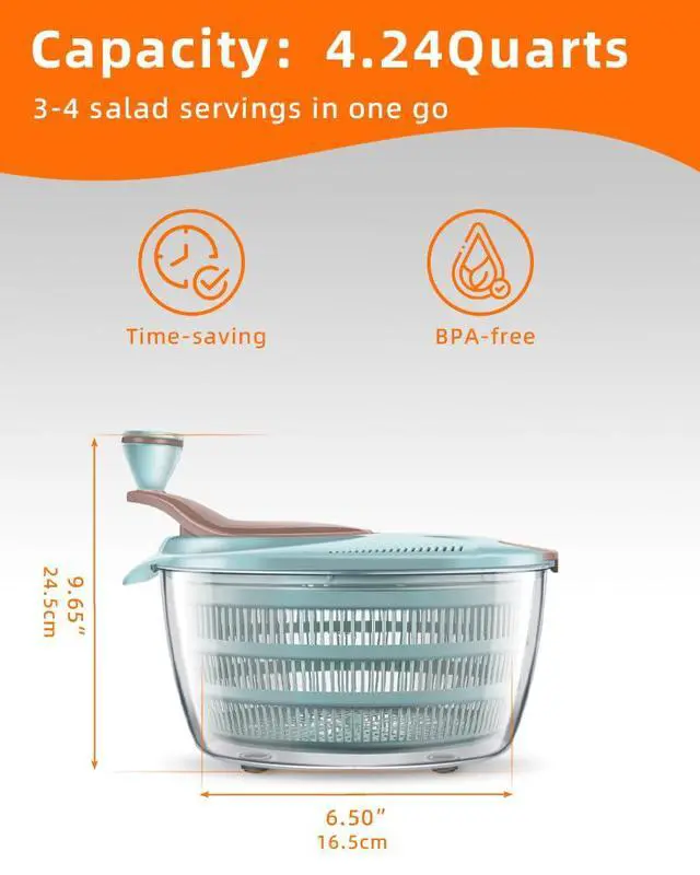 Alt view image 5 of 6 - Salad Spinner, 4.24 Quart Lettuce Spinner, Vegetable Spinner