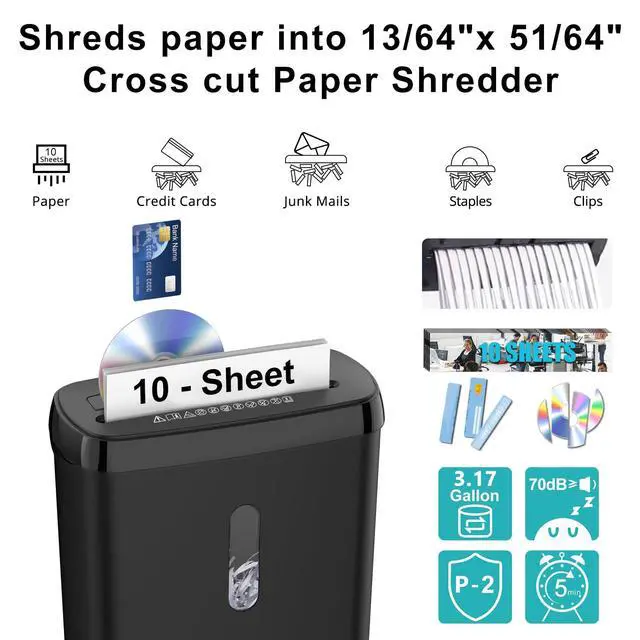 Alt view image 2 of 6 - Paper Shredder for Home10-Sheet Strip Cut,12 L Basket,P-2 Security Level,Shred CD & Credit Card Shredders for Home Use