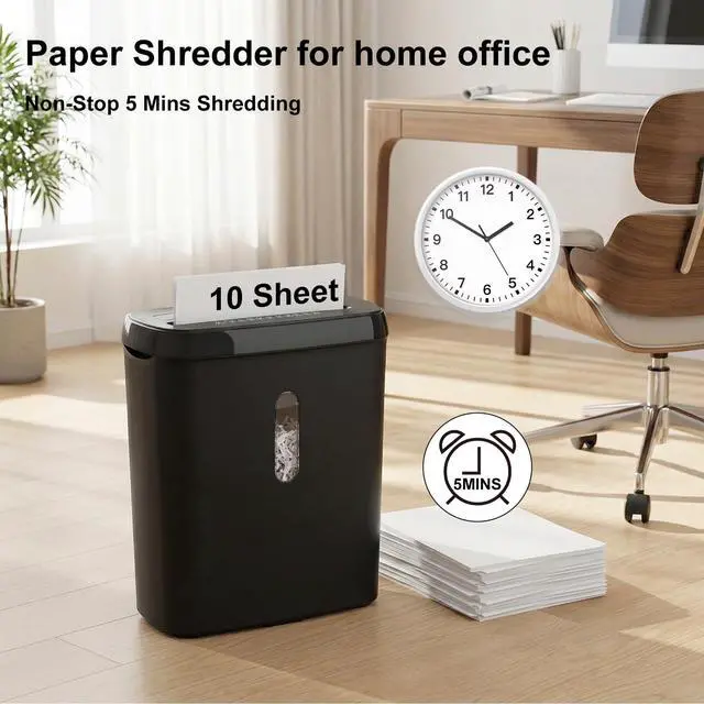 Alt view image 3 of 6 - Paper Shredder for Home10-Sheet Strip Cut,12 L Basket,P-2 Security Level,Shred CD & Credit Card Shredders for Home Use