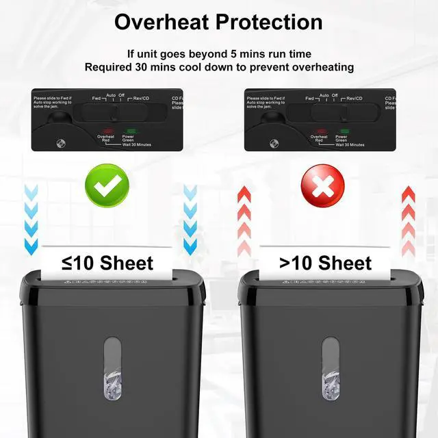 Alt view image 5 of 6 - Paper Shredder for Home10-Sheet Strip Cut,12 L Basket,P-2 Security Level,Shred CD & Credit Card Shredders for Home Use