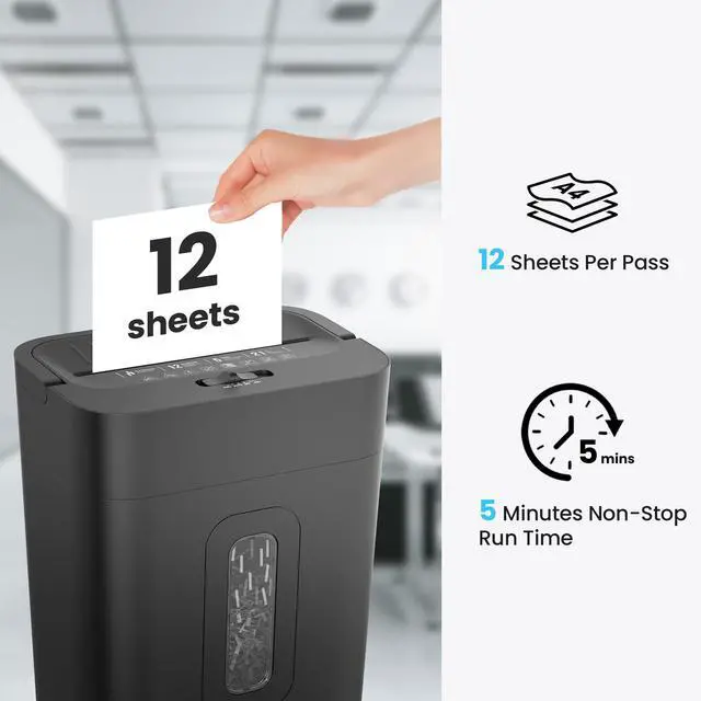Alt view image 2 of 6 - 12-Sheet Cross Cut Paper Shredder, 5.55 Gallon Heavy Duty Shredder for Home Office, P-4 High Security Shredders for Paper/Credit Card/Mail/Staples/Clips, Portable Handle Design