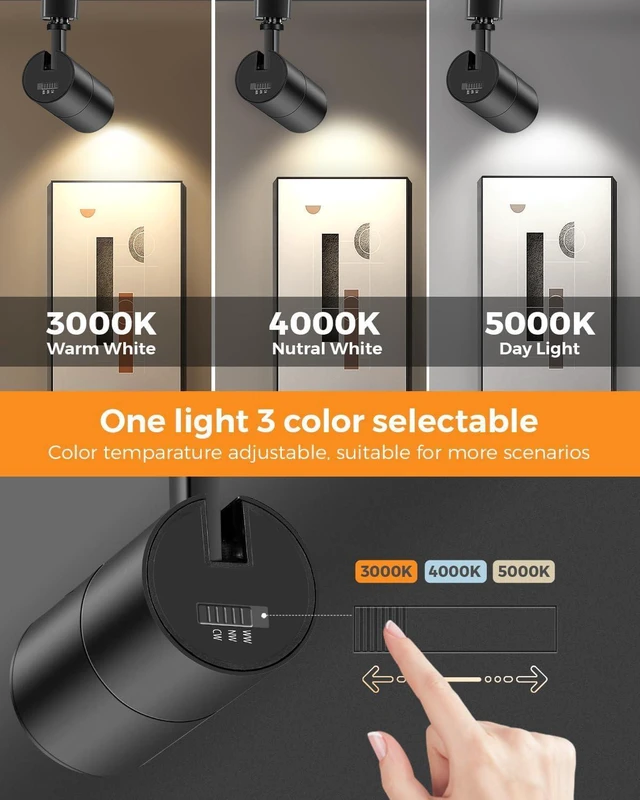 Alt view image 4 of 7 - L Type Track Lighting Heads 10W, 3-Color Zoomable, 4 Pack, Black