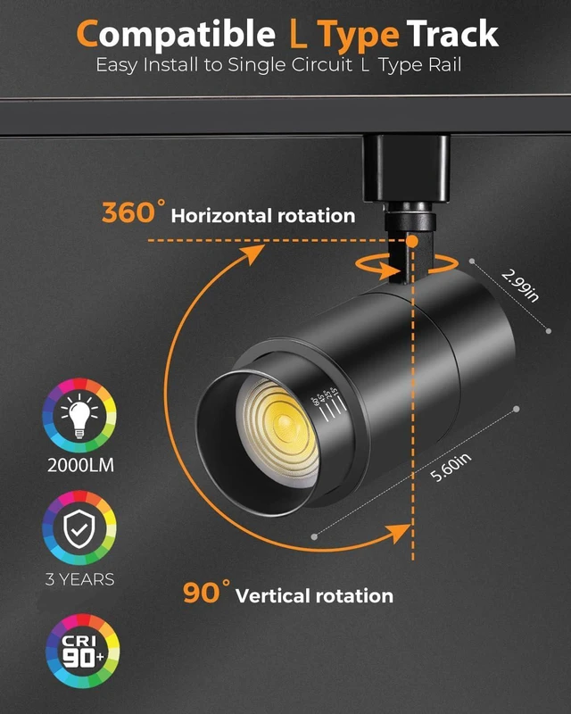 Alt view image 7 of 7 - L Type Track Lighting Heads 10W, 3-Color Zoomable, 4 Pack, Black