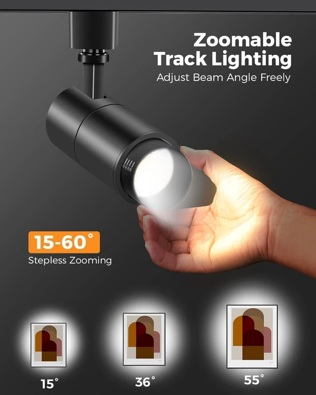 Alt view image 3 of 7 - L Type Track Lighting Heads 10W, 3-Color Zoomable, 4 Pack, Black