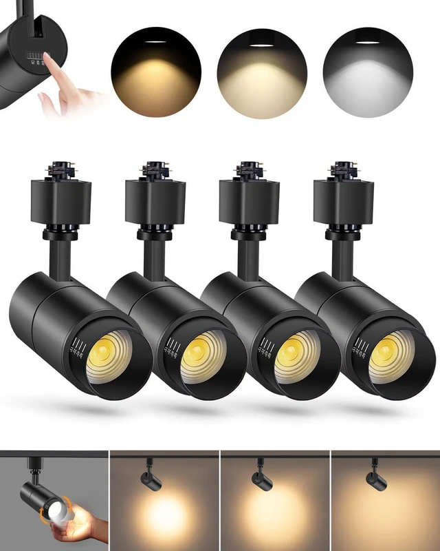 Main image of L Type Track Lighting Heads 10W, 3-Color Zoomable, 4 Pack, Black
