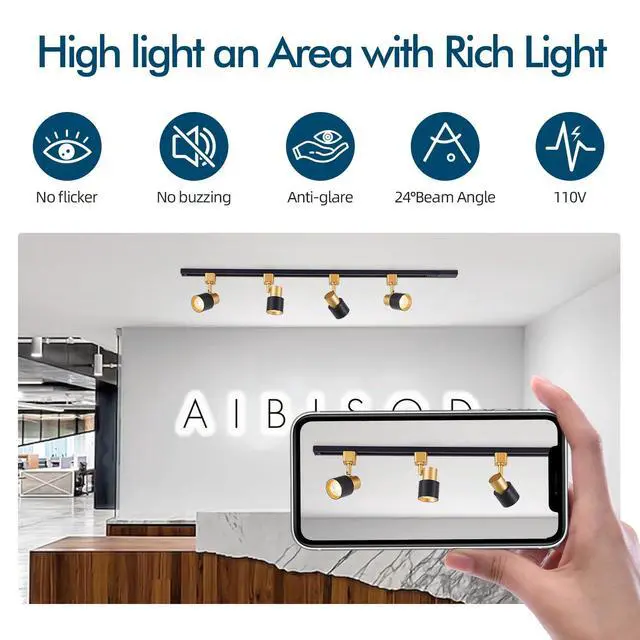 Alt view image 5 of 7 - 10W H Track Lighting Heads 3000K Warm White Track Light Head Flxible Bright Black Gold Dimmable LED Track Lighting Fixtures for Accent Kitchen Office, Flicker Free CRI90+ 24° 900lm Pack of 8