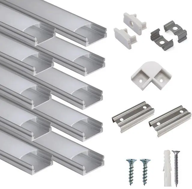 Main image of 10-Pack 3.3ft/1Meter U Shape LED Aluminum Channel System with Milky Cover, End Caps and Mounting Clips, Aluminum Profile for LED Strip Light Installations, Very Easy Installation