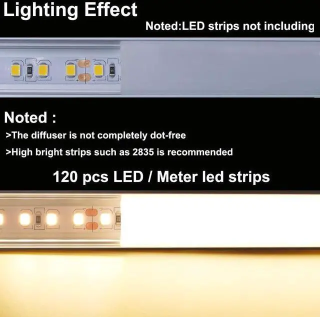 Alt view image 5 of 7 - 10-Pack 3.3ft/1Meter U Shape LED Aluminum Channel System with Milky Cover, End Caps and Mounting Clips, Aluminum Profile for LED Strip Light Installations, Very Easy Installation