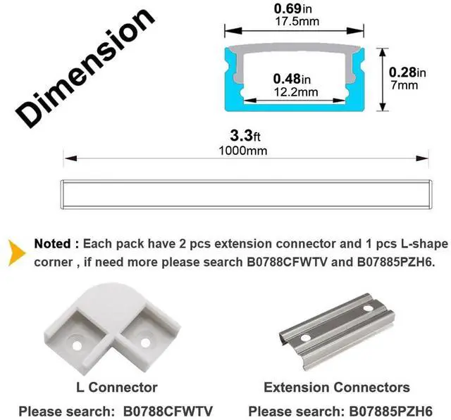 Alt view image 6 of 7 - 10-Pack 3.3ft/1Meter U Shape LED Aluminum Channel System with Milky Cover, End Caps and Mounting Clips, Aluminum Profile for LED Strip Light Installations, Very Easy Installation