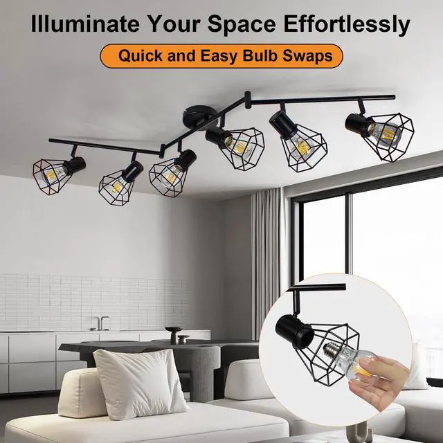Alt view image 3 of 7 - 6-Light Track Lighting Fixtures Ceiling Black Spotlight,E26 Base