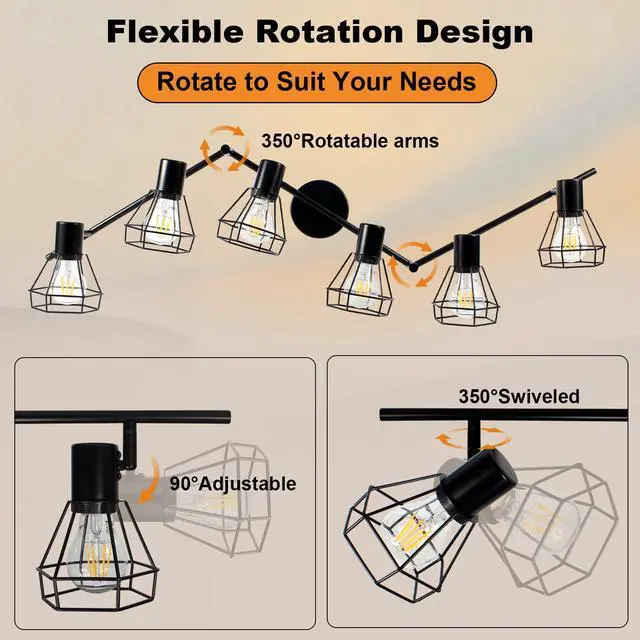 Alt view image 4 of 7 - 6-Light Track Lighting Fixtures Ceiling Black Spotlight,E26 Base